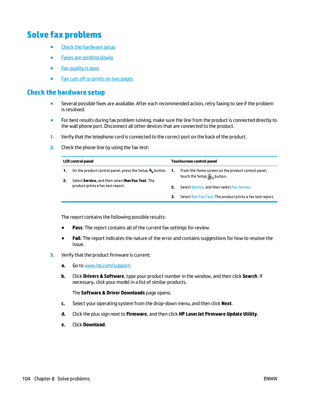 HP MFP M125 manual Solve fax problems, Check the hardware setup 