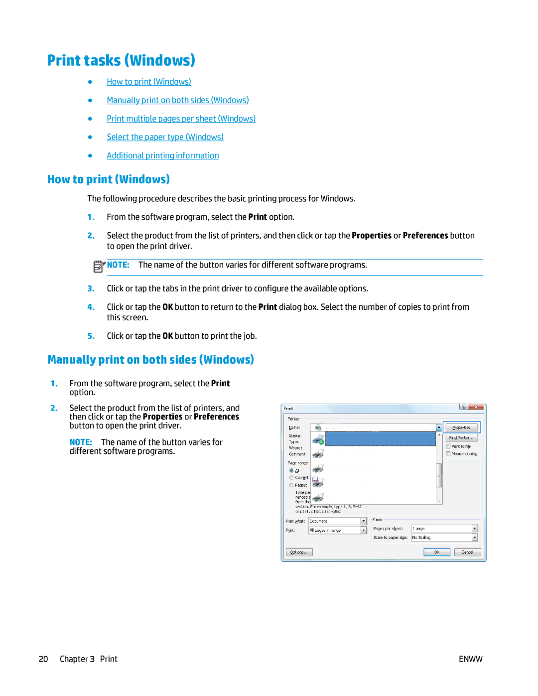 HP MFP M125 manual Print tasks Windows, How to print Windows, Manually print on both sides Windows 