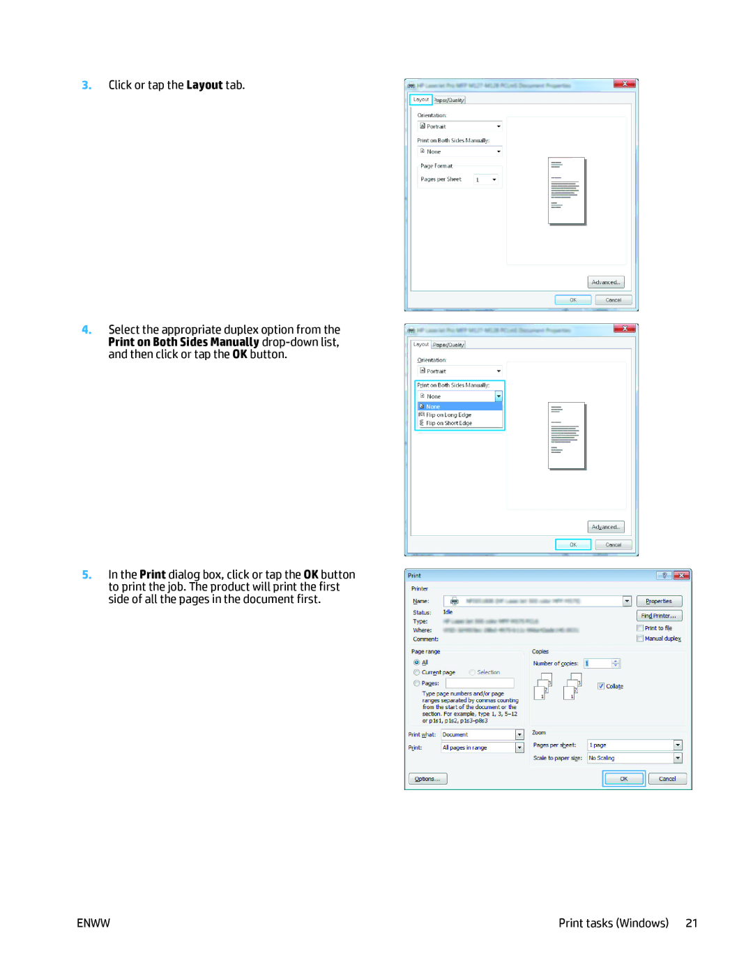 HP MFP M125 manual Print tasks Windows 