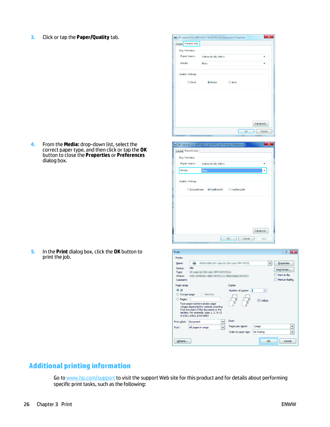 HP MFP M125 manual Additional printing information 