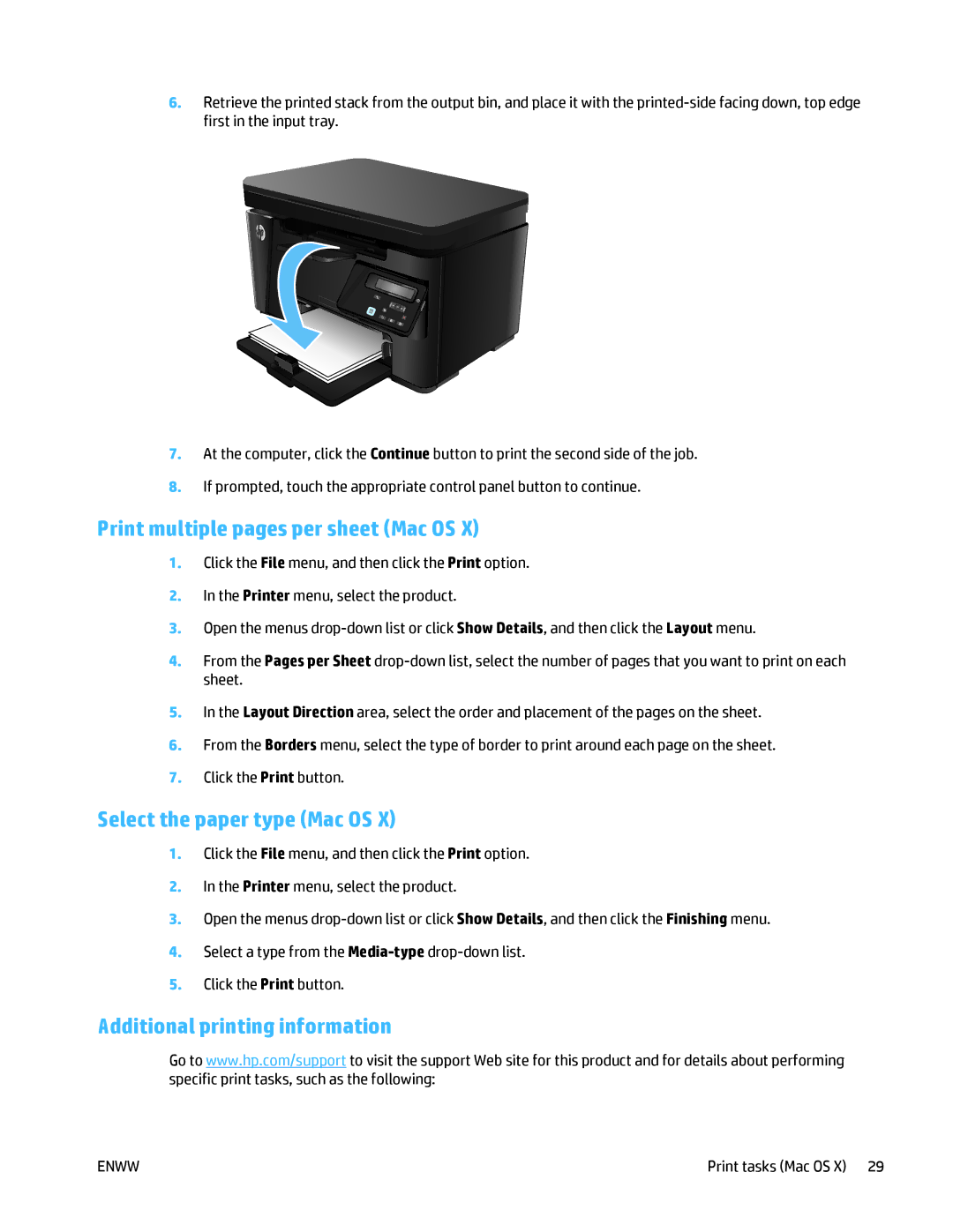 HP MFP M125 manual Print multiple pages per sheet Mac OS, Select the paper type Mac OS 