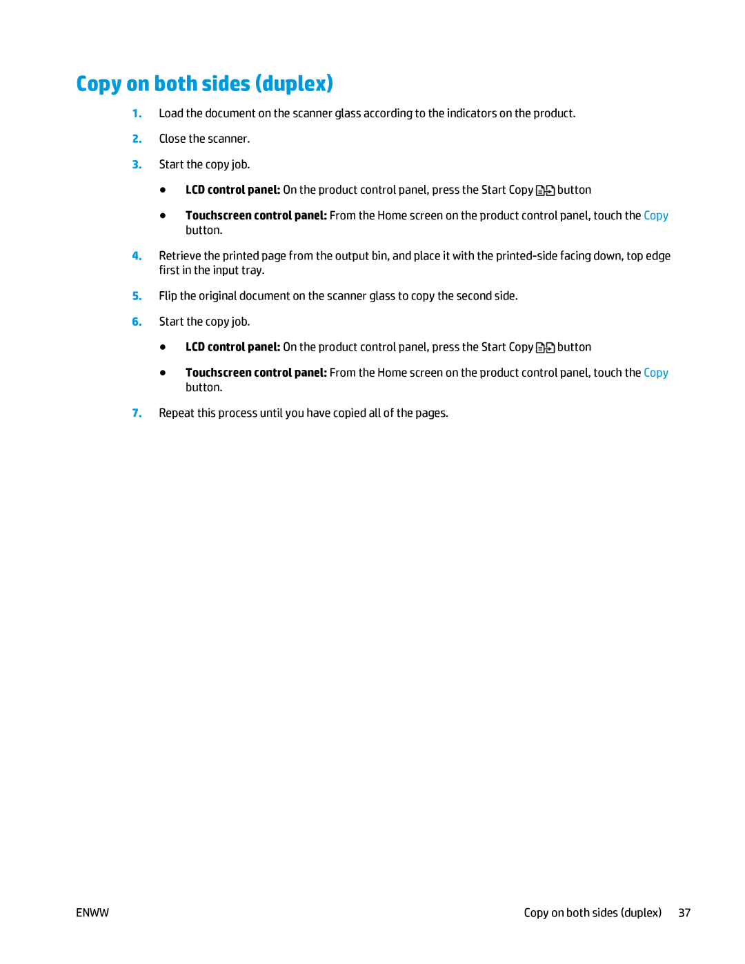 HP MFP M125 manual Copy on both sides duplex 