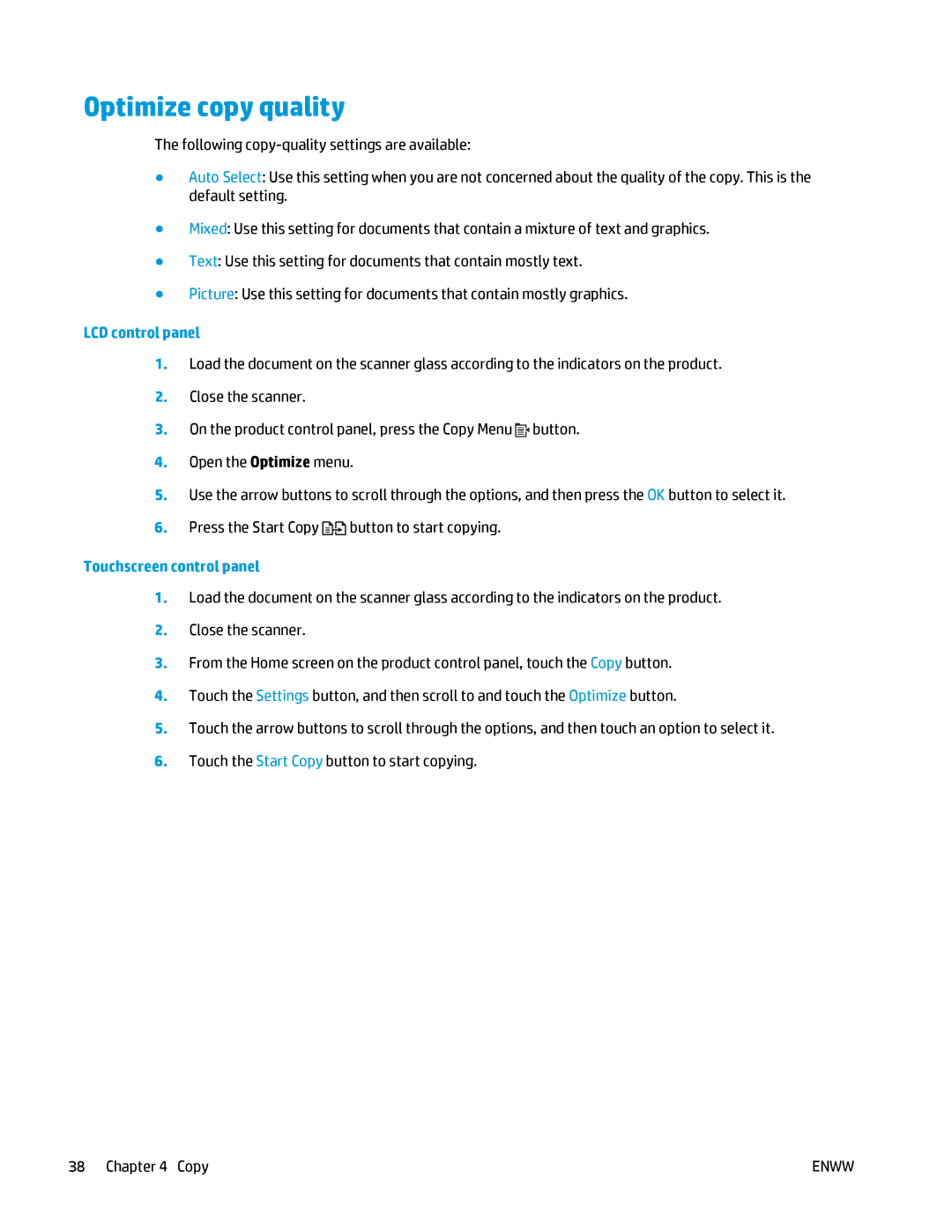 HP MFP M125 manual Optimize copy quality 