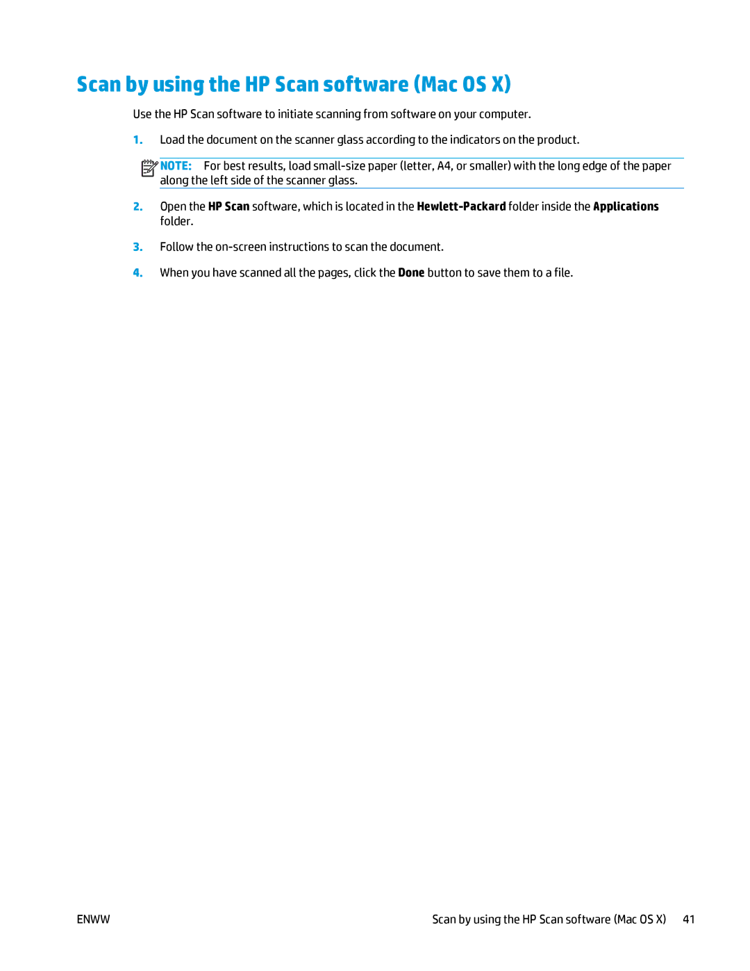 HP MFP M125 manual Scan by using the HP Scan software Mac OS 