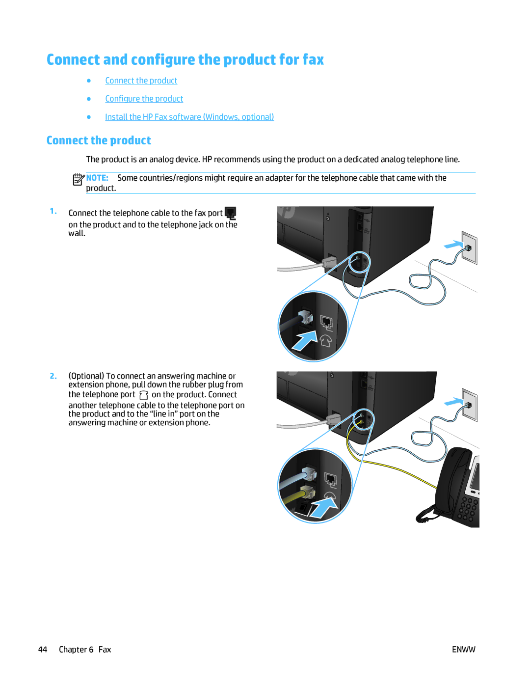 HP MFP M125 manual Connect and configure the product for fax, Connect the product 