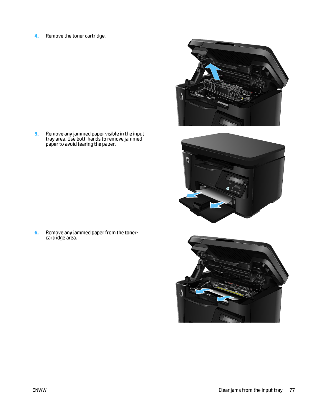 HP MFP M125 manual Clear jams from the input tray 