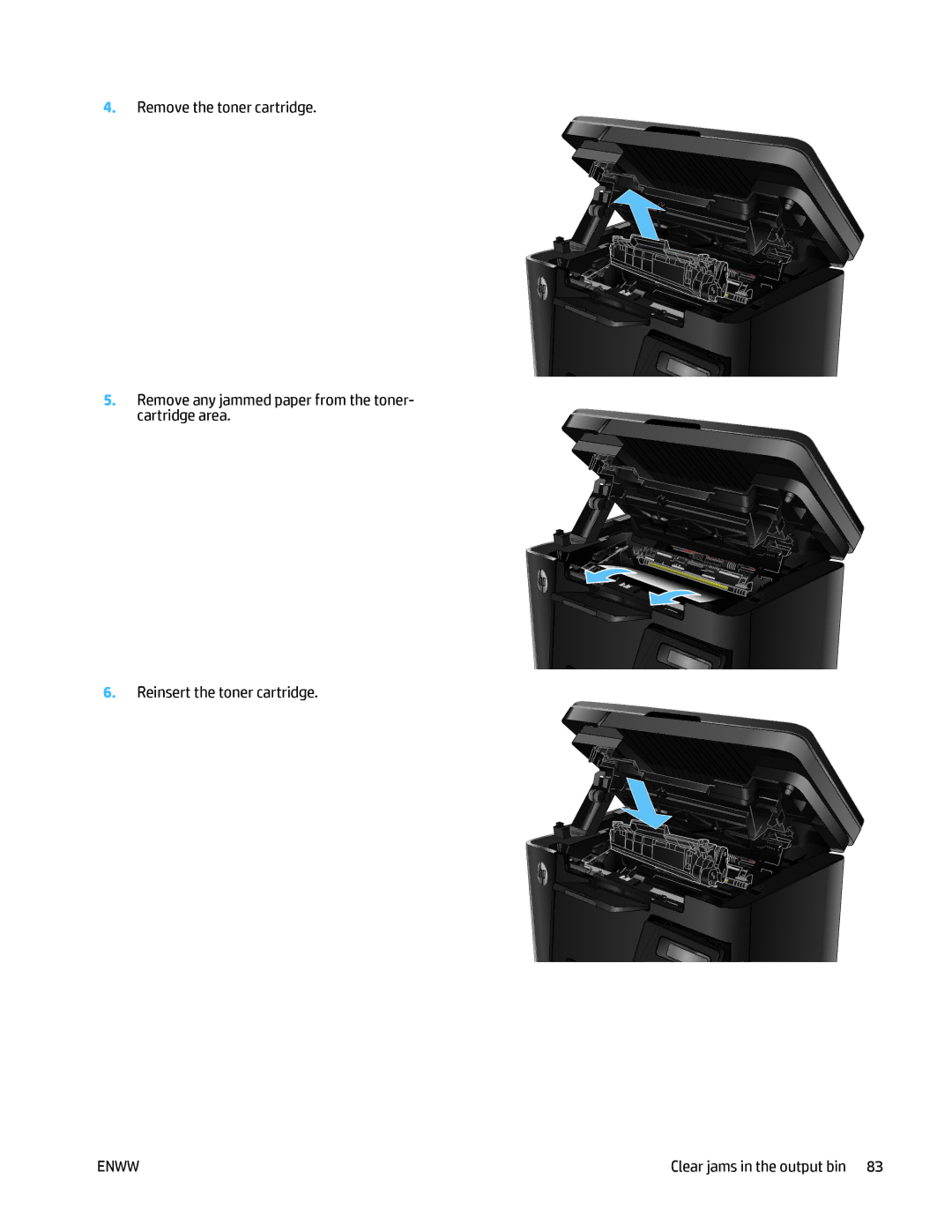 HP MFP M125 manual Clear jams in the output bin 