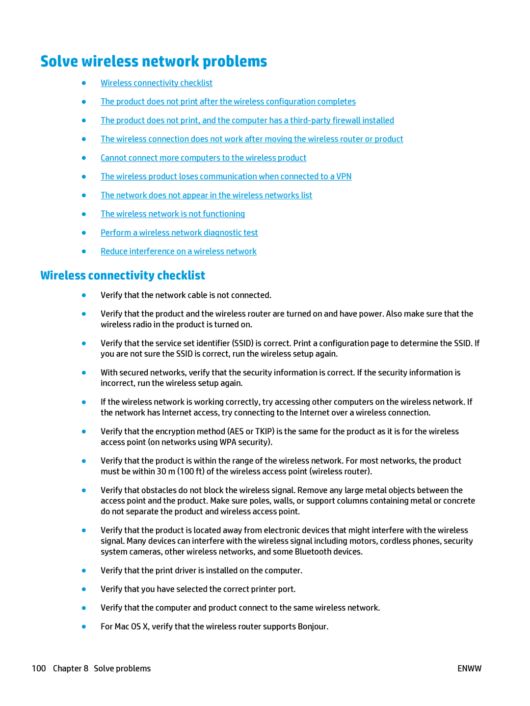 HP Mfp M127fn CZ181ABGJ manual Solve wireless network problems, Wireless connectivity checklist 