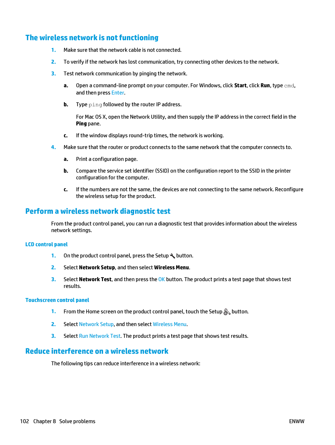 HP Mfp M127fn CZ181ABGJ manual Wireless network is not functioning, Perform a wireless network diagnostic test 