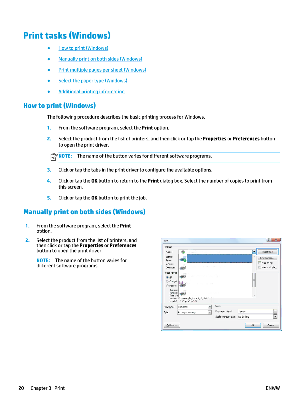 HP Mfp M127fn CZ181ABGJ manual Print tasks Windows, How to print Windows, Manually print on both sides Windows 