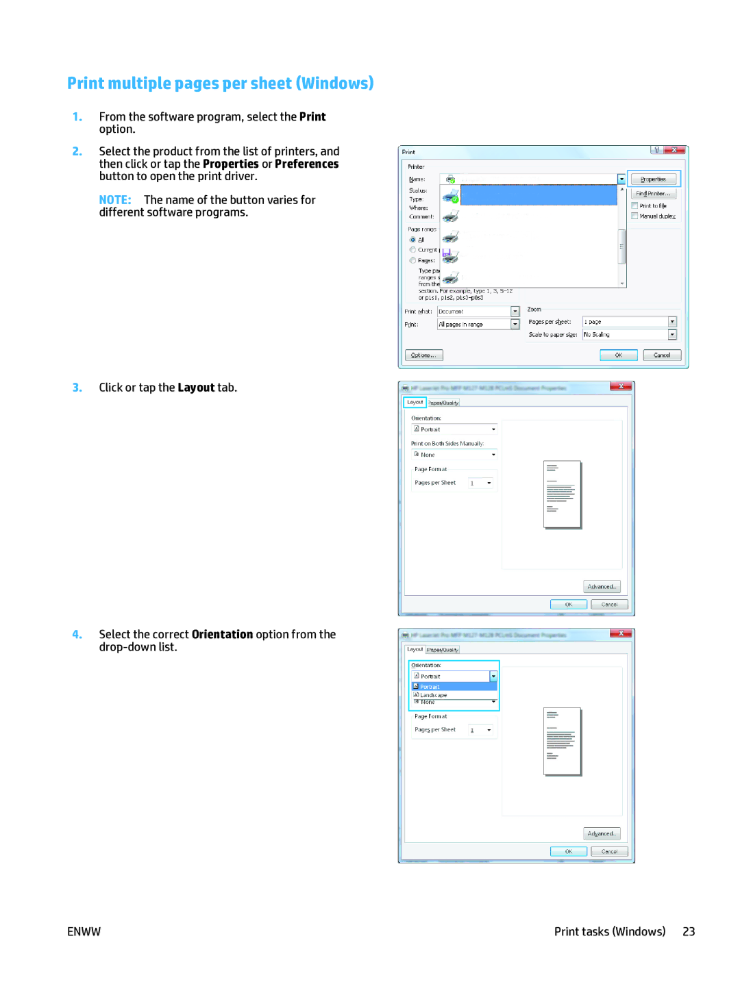 HP Mfp M127fn CZ181ABGJ manual Print multiple pages per sheet Windows 