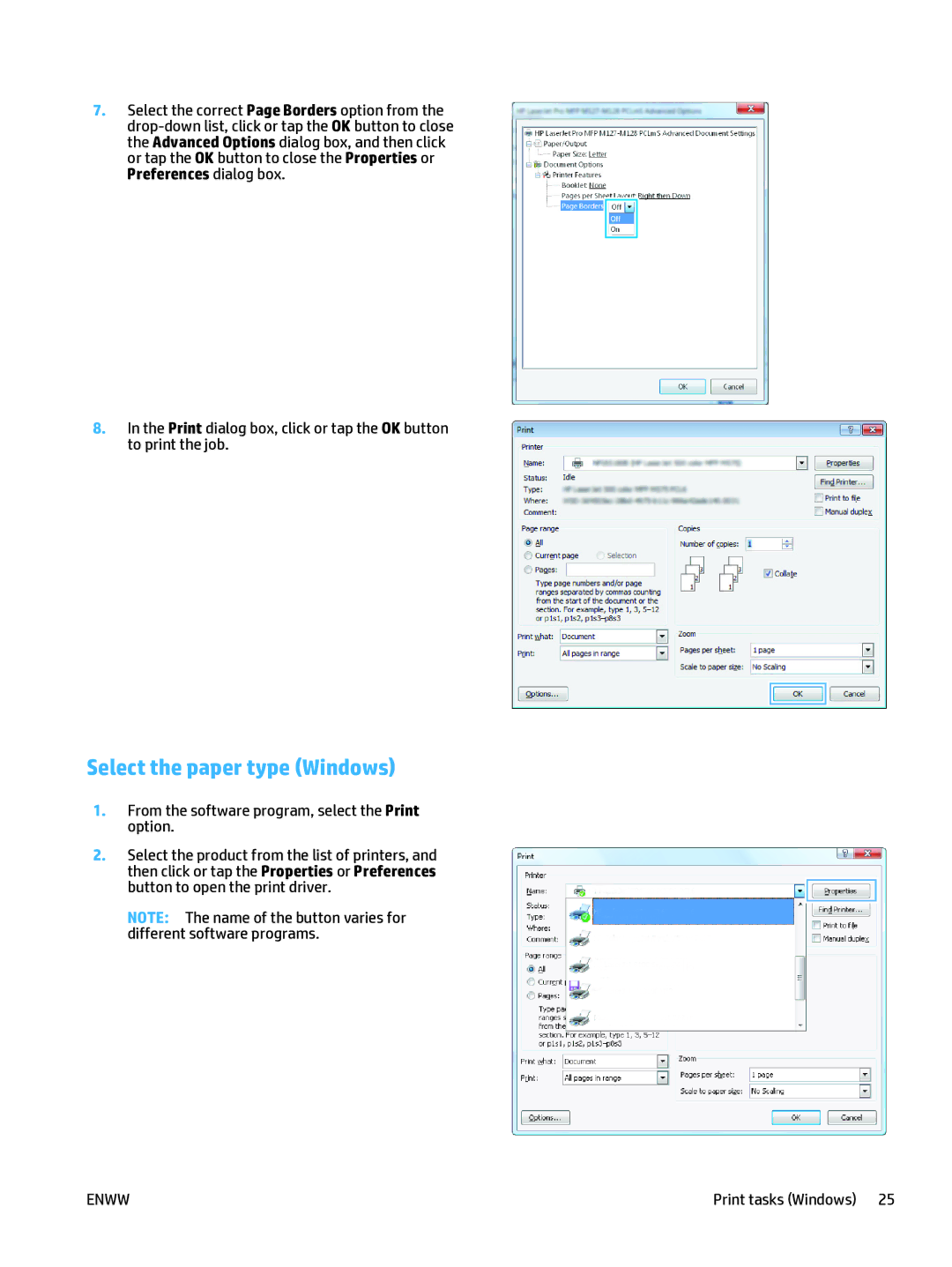 HP Mfp M127fn CZ181ABGJ manual Select the paper type Windows 