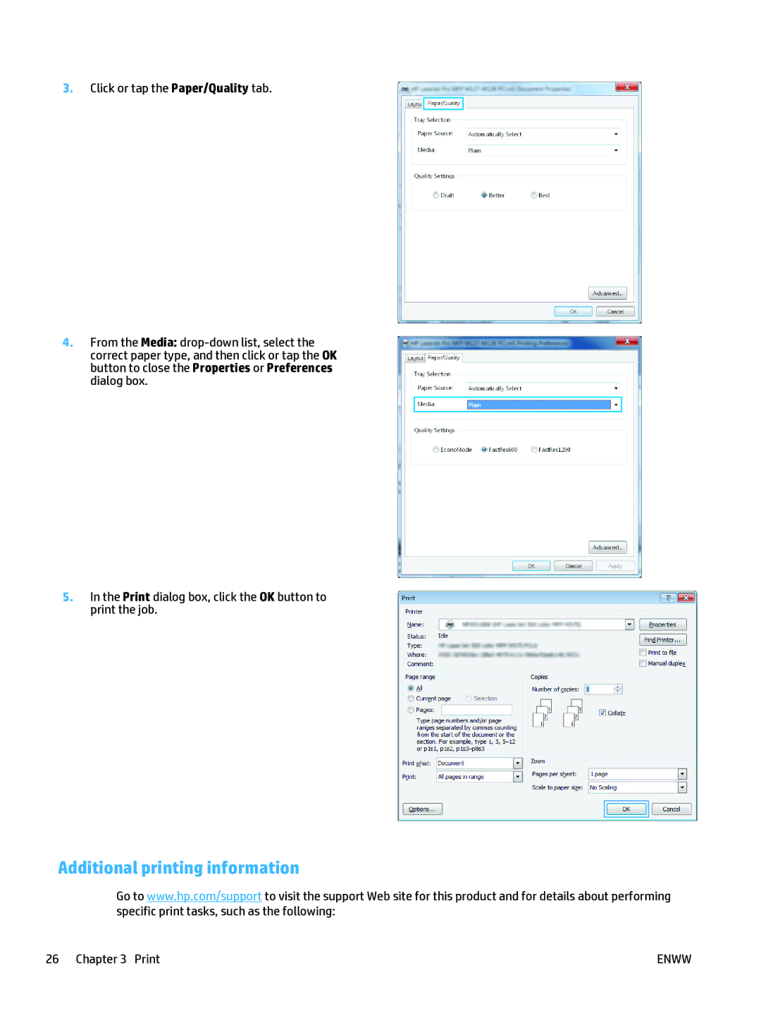 HP Mfp M127fn CZ181ABGJ manual Additional printing information 