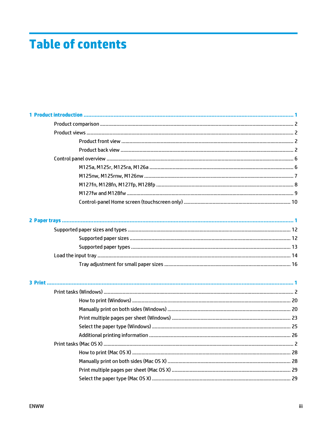 HP Mfp M127fn CZ181ABGJ manual Table of contents 