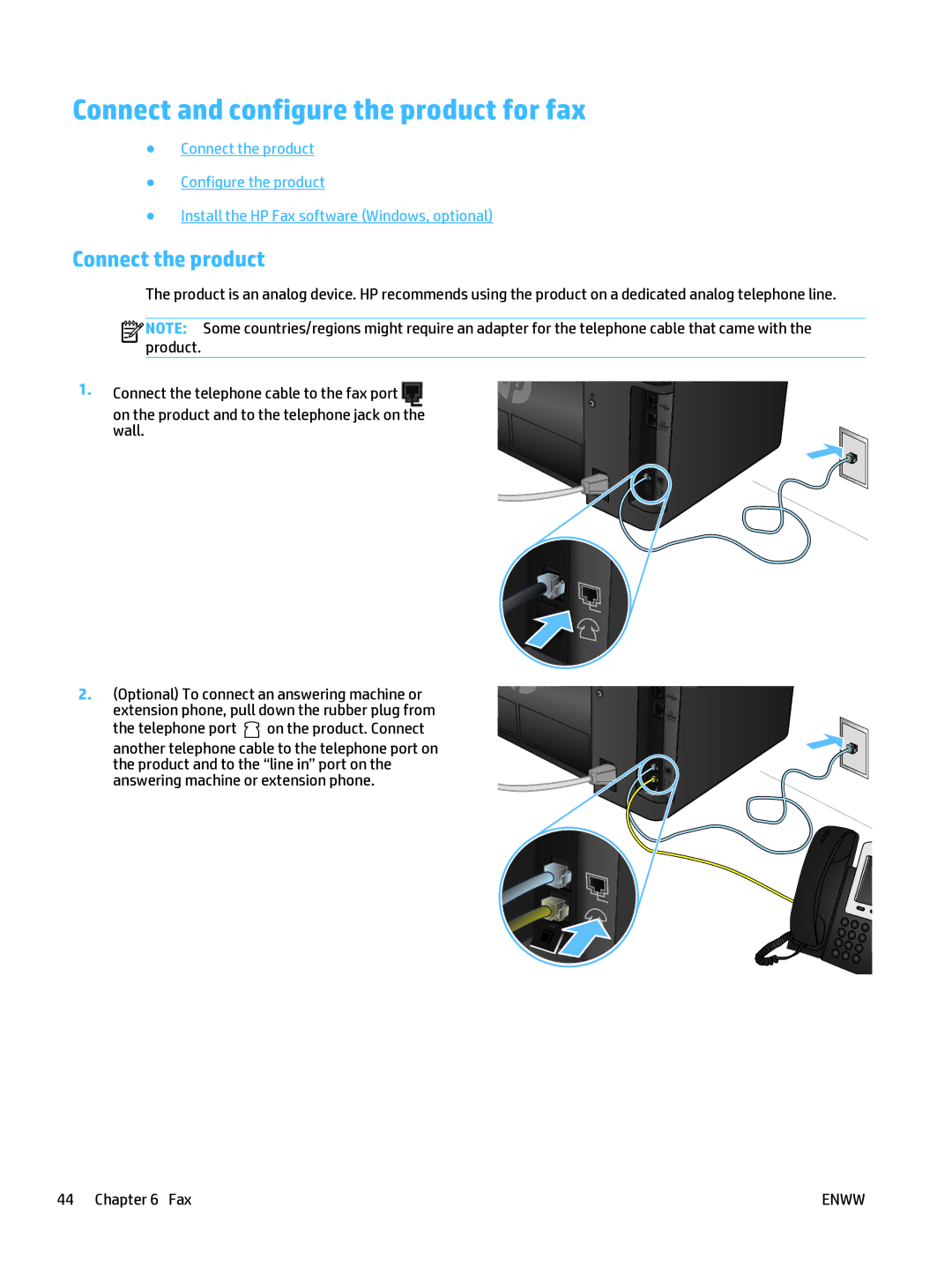 HP Mfp M127fn CZ181ABGJ manual Connect and configure the product for fax, Connect the product 