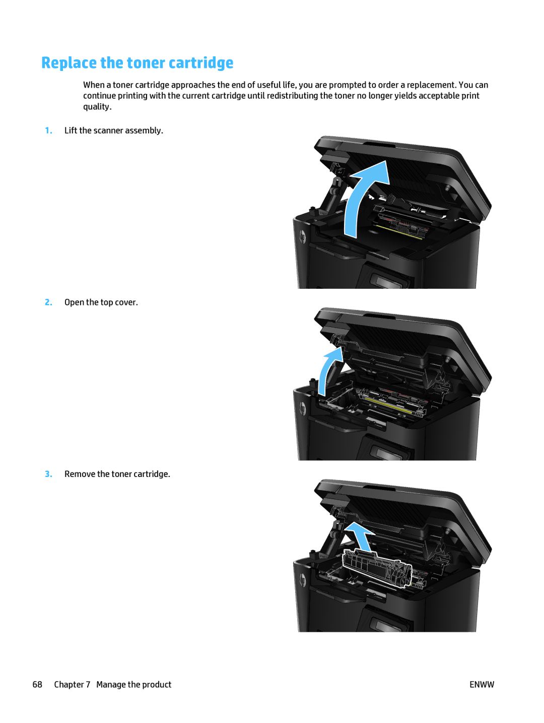 HP Mfp M127fn CZ181ABGJ manual Replace the toner cartridge 