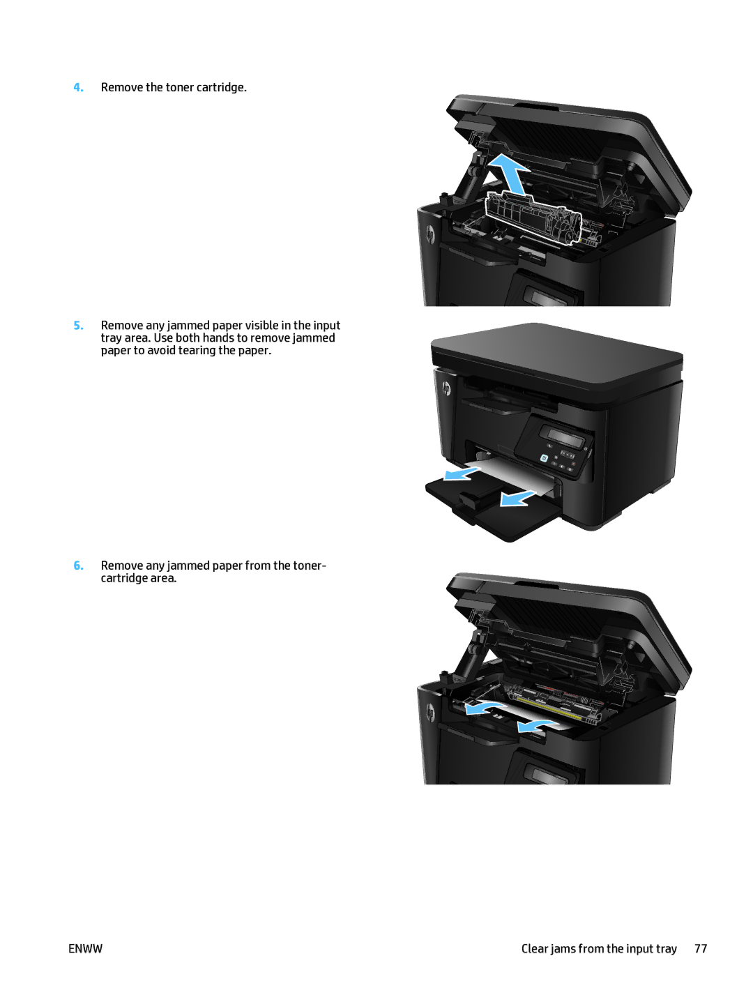 HP Mfp M127fn CZ181ABGJ manual Clear jams from the input tray 