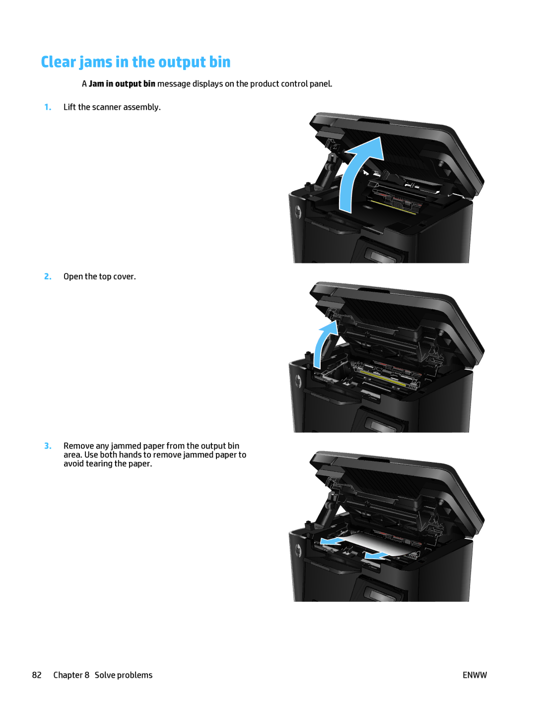 HP Mfp M127fn CZ181ABGJ manual Clear jams in the output bin 