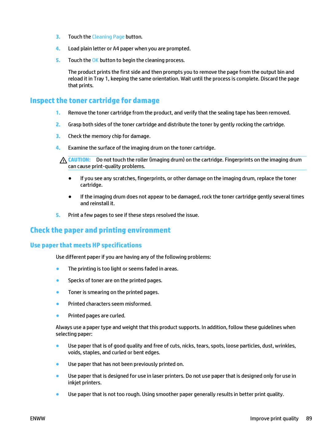 HP Mfp M127fn CZ181ABGJ manual Inspect the toner cartridge for damage, Check the paper and printing environment 