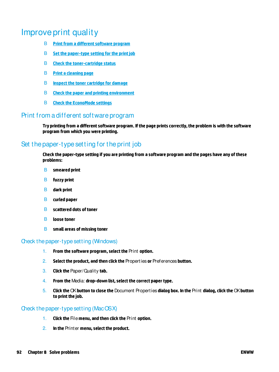 HP MFP M127fw Improve print quality, Print from a different software program, Set the paper-type setting for the print job 