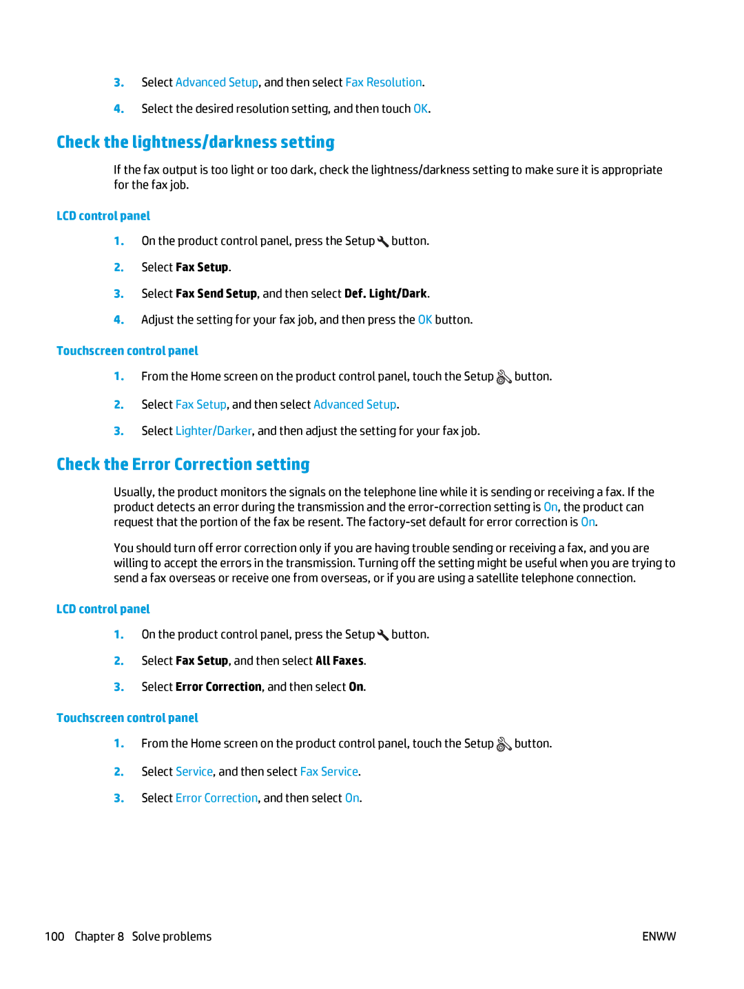 HP MFP M127fw, MFP M127fn manual Check the lightness/darkness setting, Check the Error Correction setting 