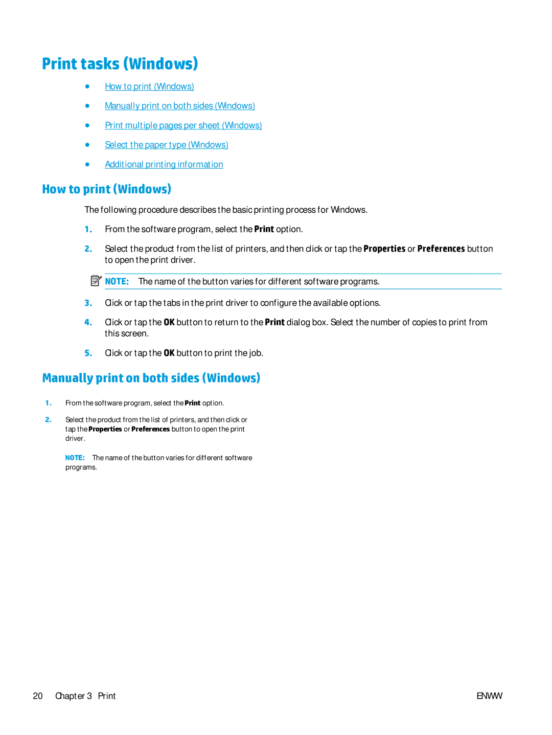 HP MFP M127fw, MFP M127fn manual Print tasks Windows, How to print Windows, Manually print on both sides Windows 