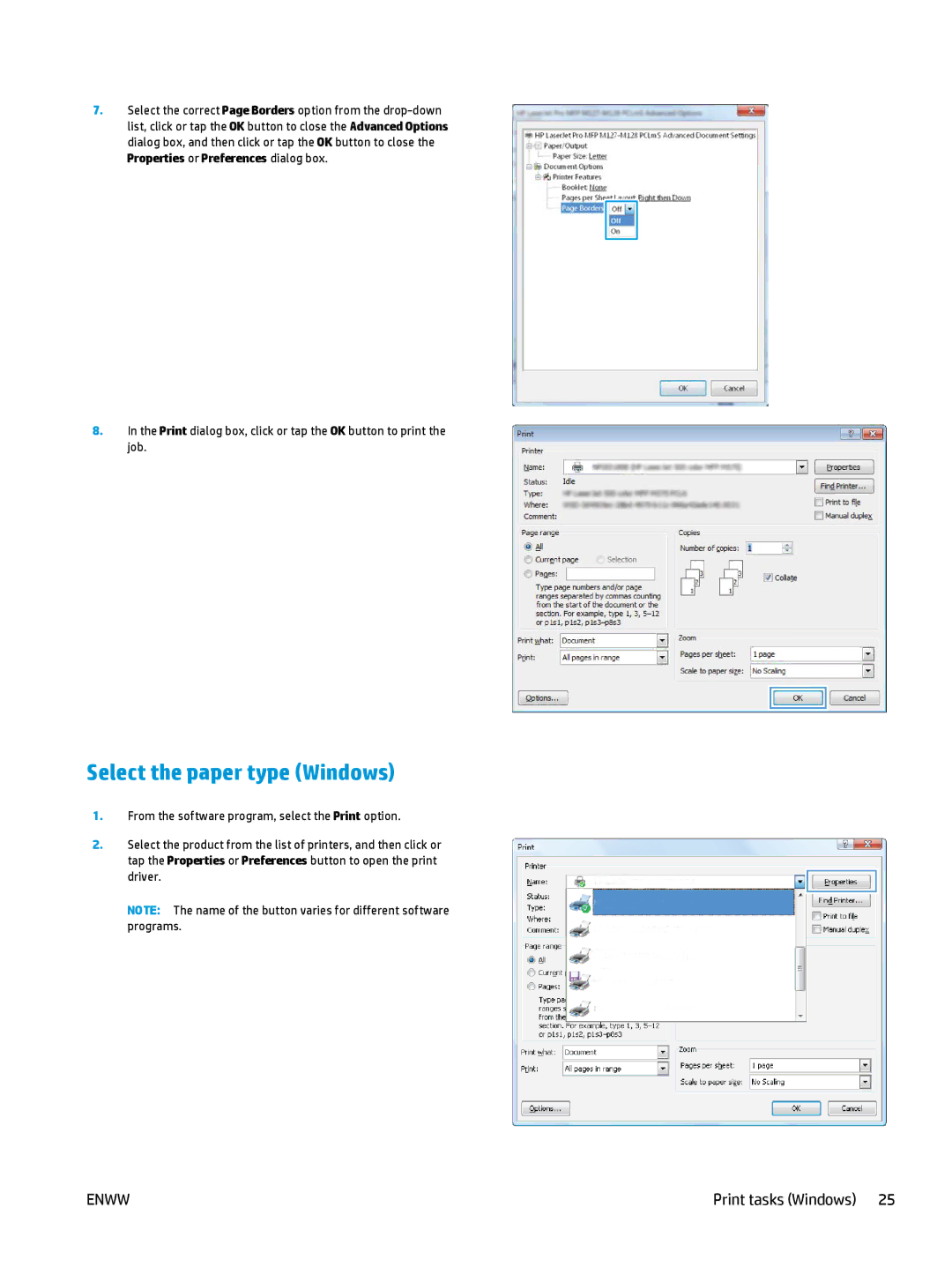 HP MFP M127fn, MFP M127fw manual Select the paper type Windows 