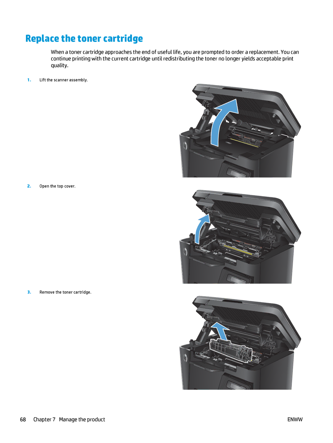 HP MFP M127fw, MFP M127fn manual Replace the toner cartridge 