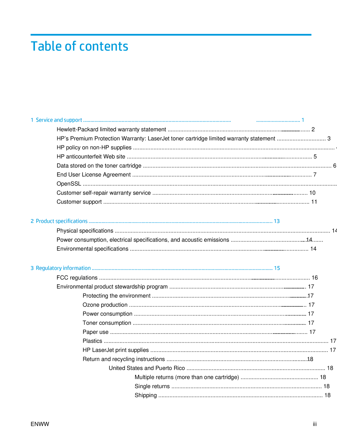 HP MFP M127fn, MFP M127fw manual Table of contents 