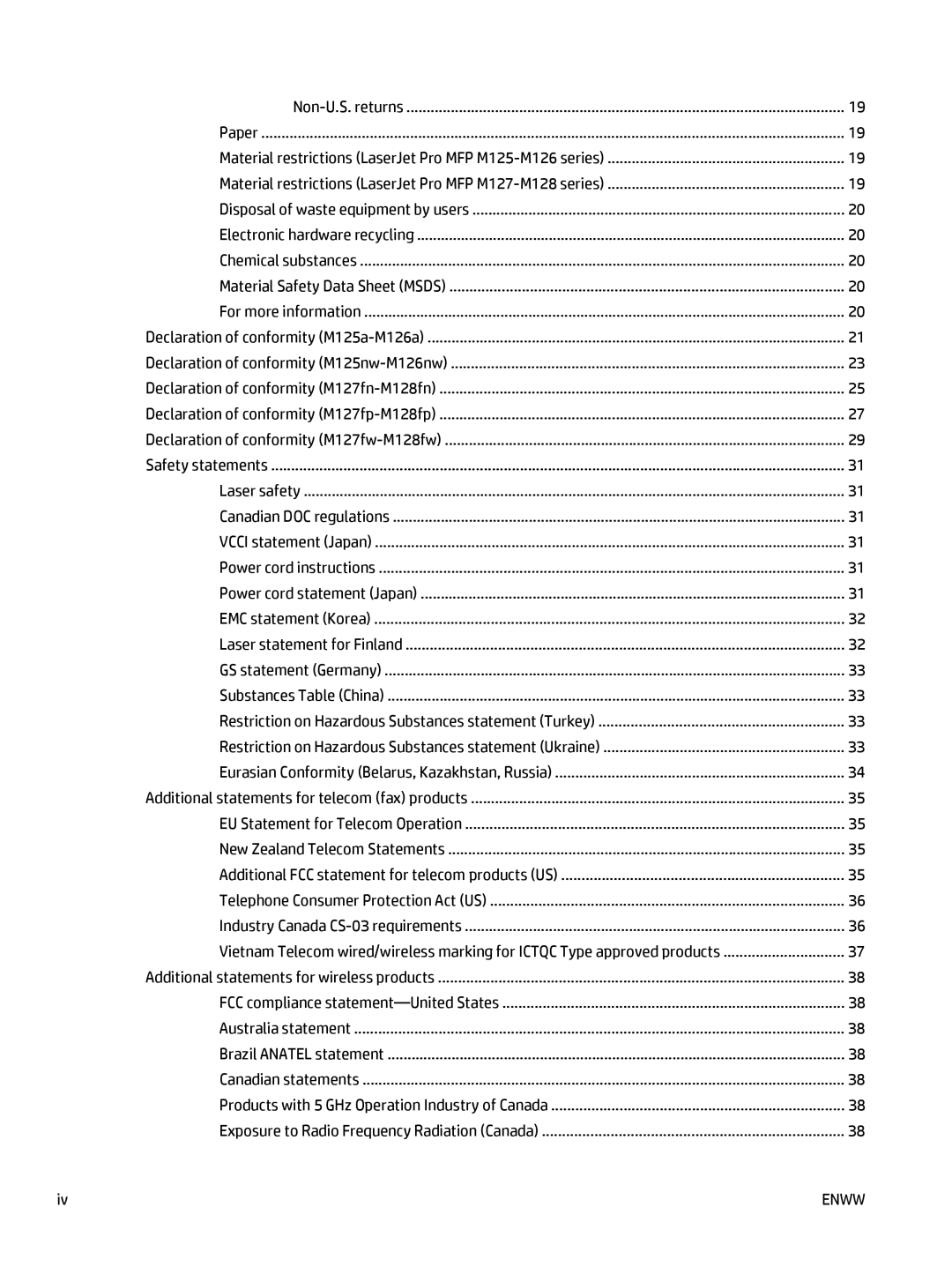 HP MFP M127fw, MFP M127fn manual Non-U.S. returns 