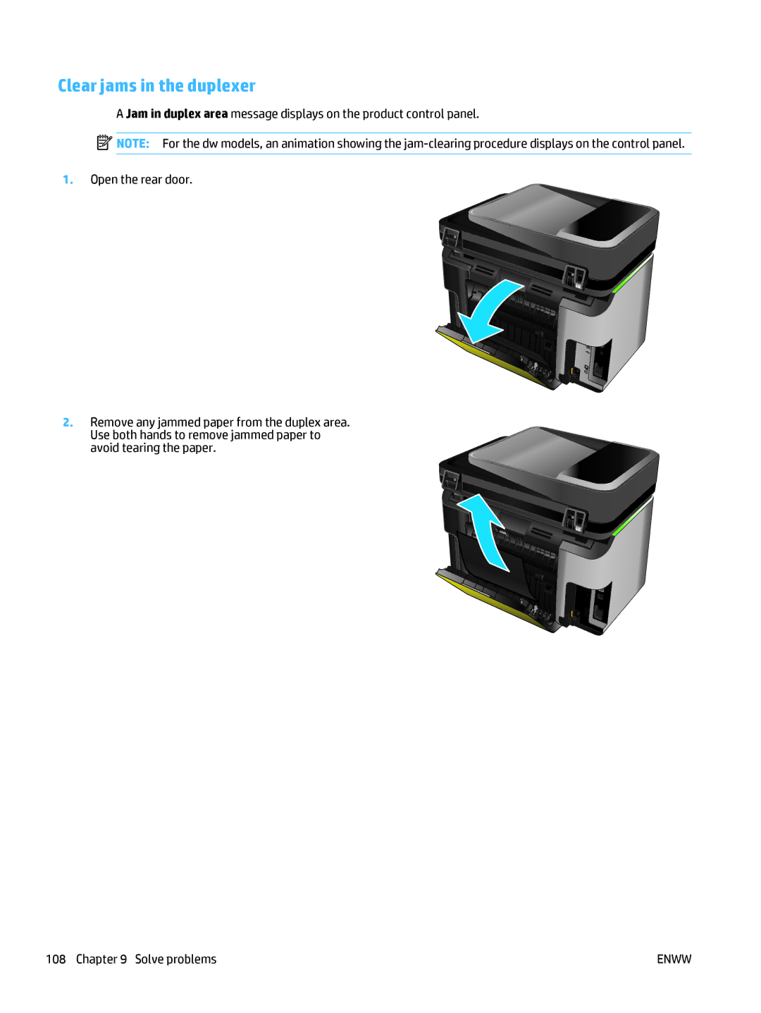 HP MFP M225dn, MFP M225dw manual Clear jams in the duplexer 