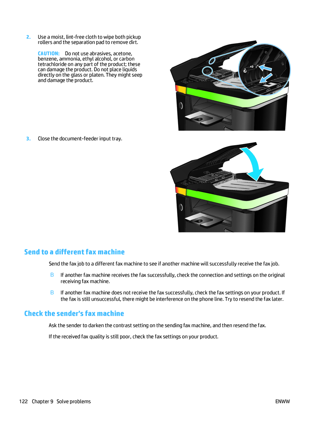 HP MFP M225dn, MFP M225dw manual Send to a different fax machine, Check the senders fax machine 