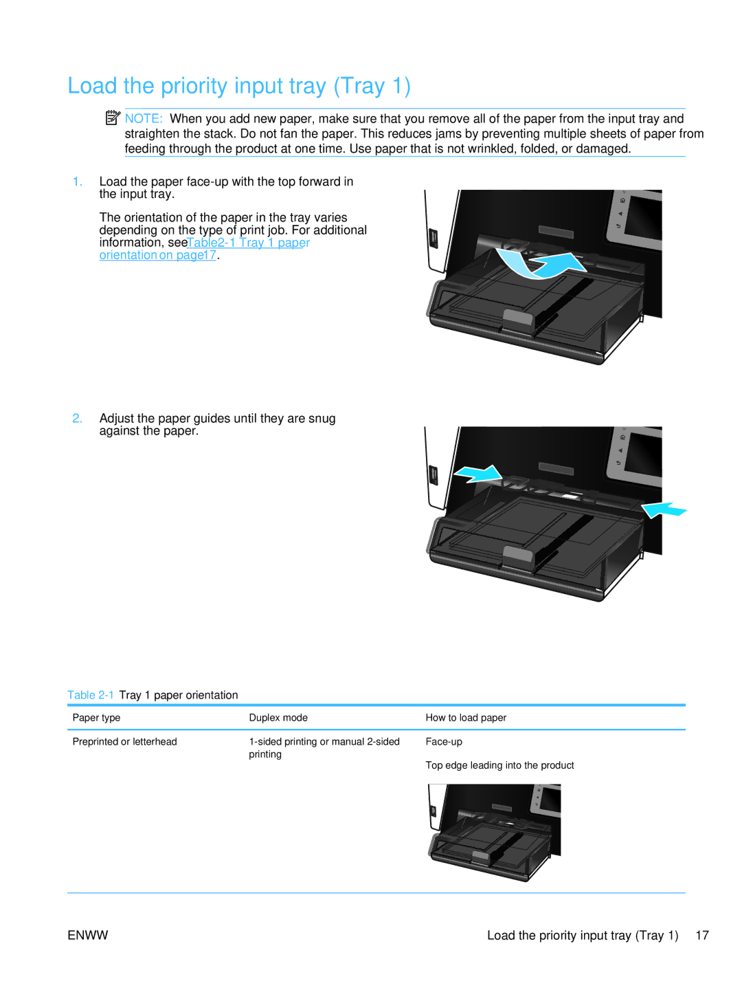 HP MFP M225dw, MFP M225dn manual Load the priority input tray Tray, Paper type Duplex mode How to load paper 