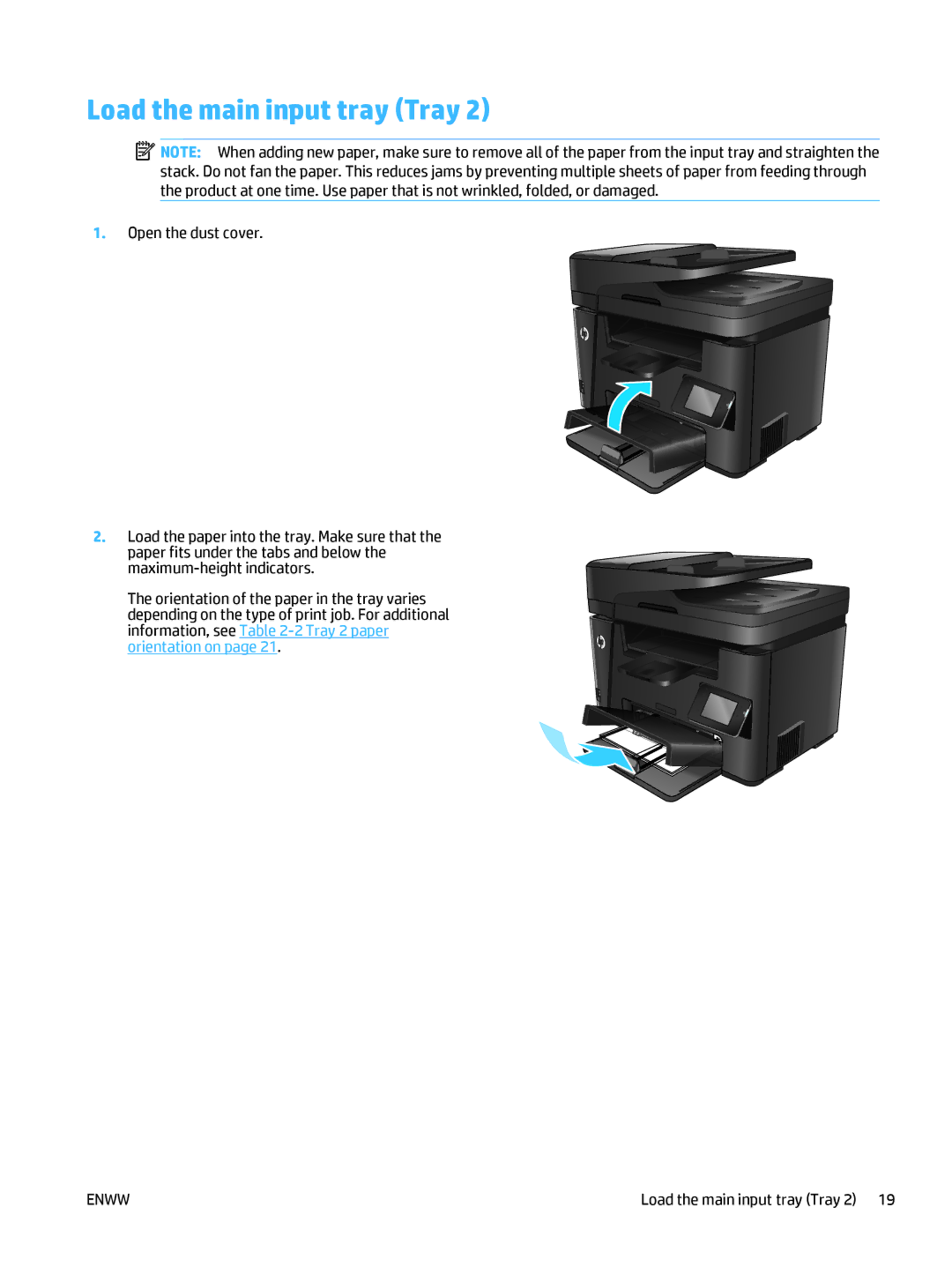 HP MFP M225dw, MFP M225dn manual Load the main input tray Tray 