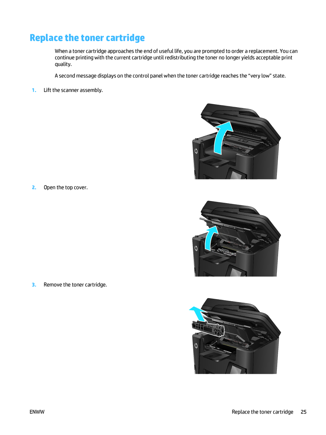 HP MFP M225dw, MFP M225dn manual Replace the toner cartridge 