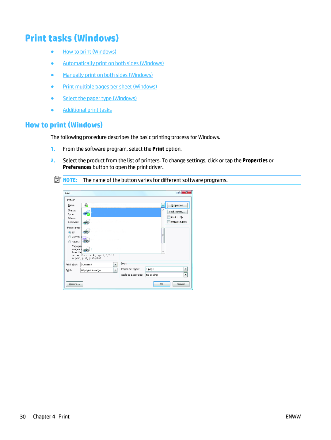 HP MFP M225dn, MFP M225dw manual Print tasks Windows, How to print Windows 