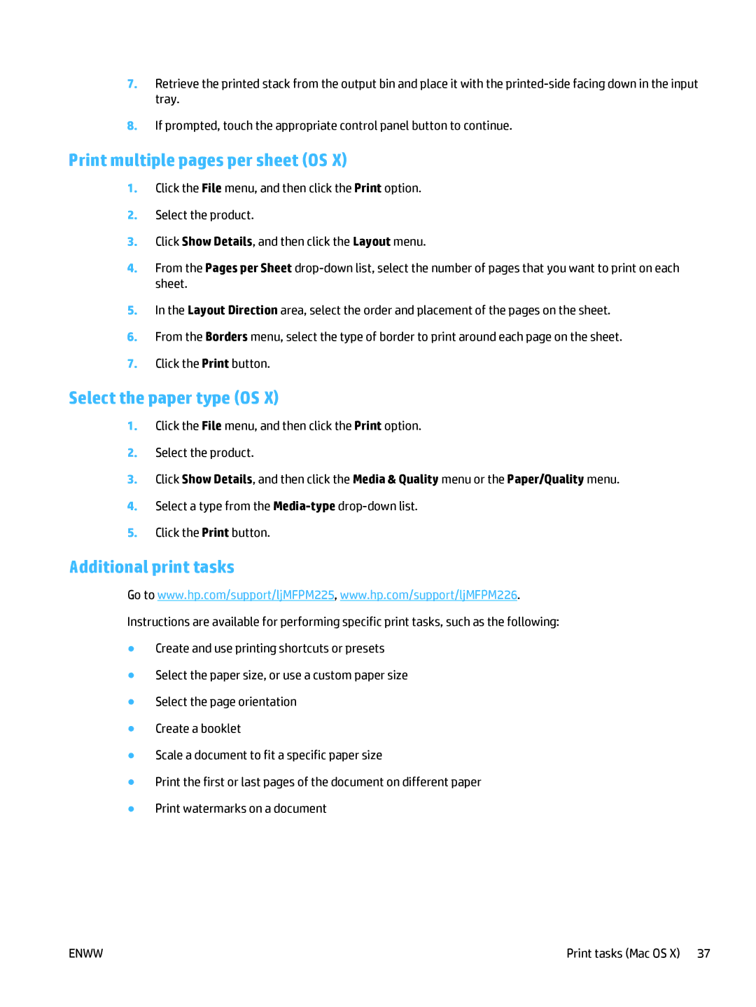 HP MFP M225dw, MFP M225dn manual Print multiple pages per sheet OS, Select the paper type OS 