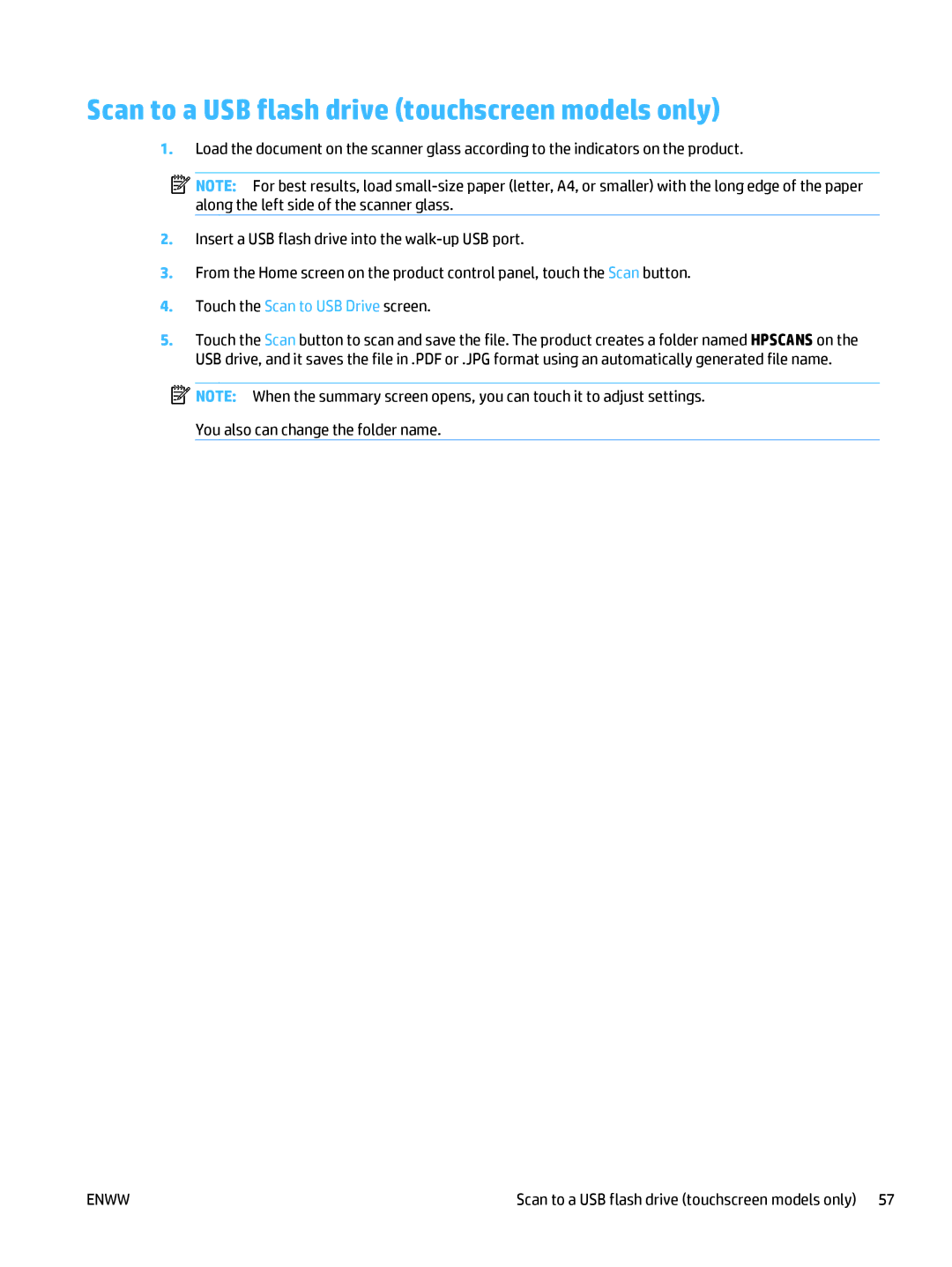 HP MFP M225dw, MFP M225dn manual Scan to a USB flash drive touchscreen models only 
