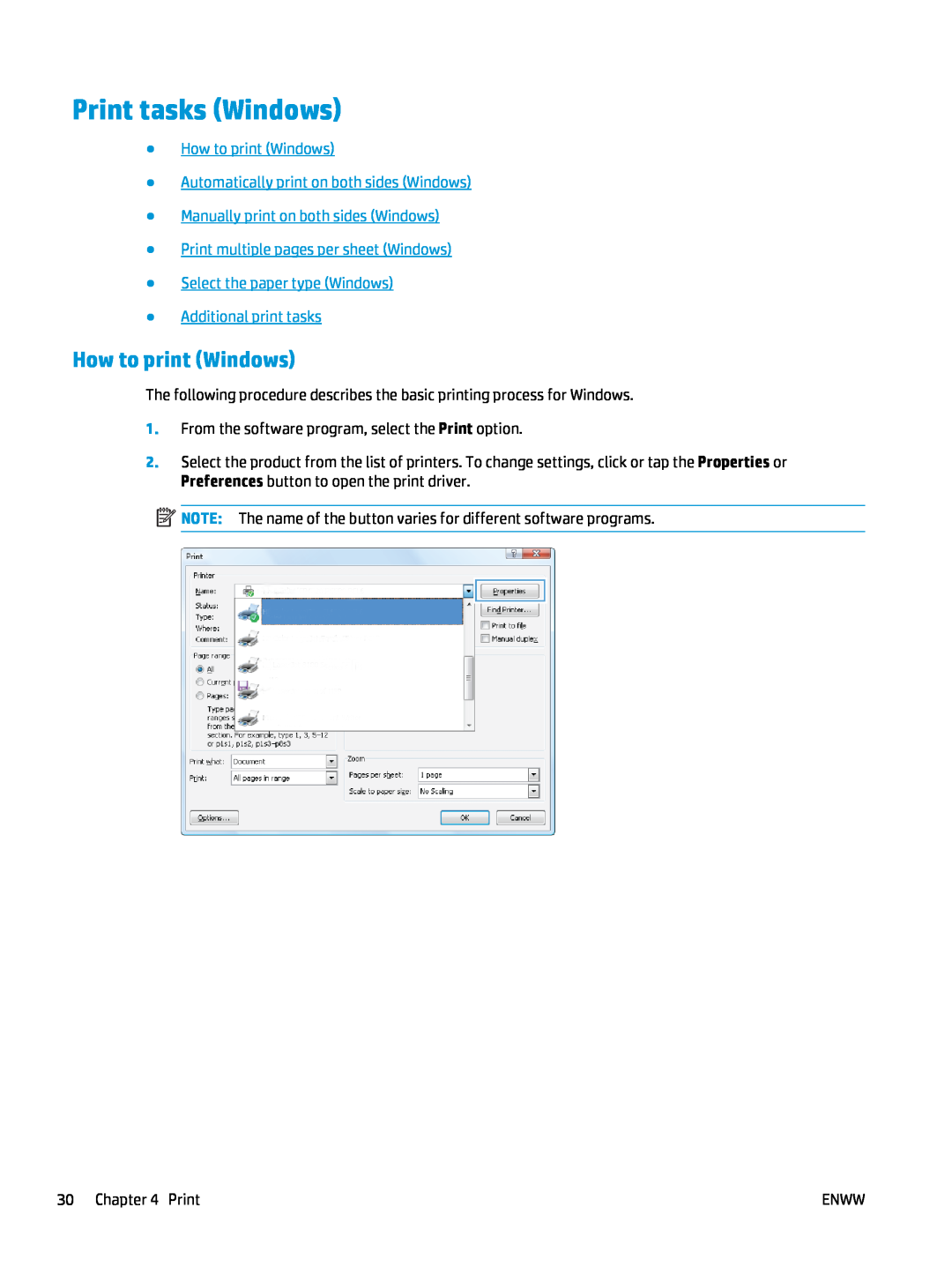 HP MFP M225dn, MFP M225dw manual Print tasks Windows, How to print Windows Automatically print on both sides Windows 