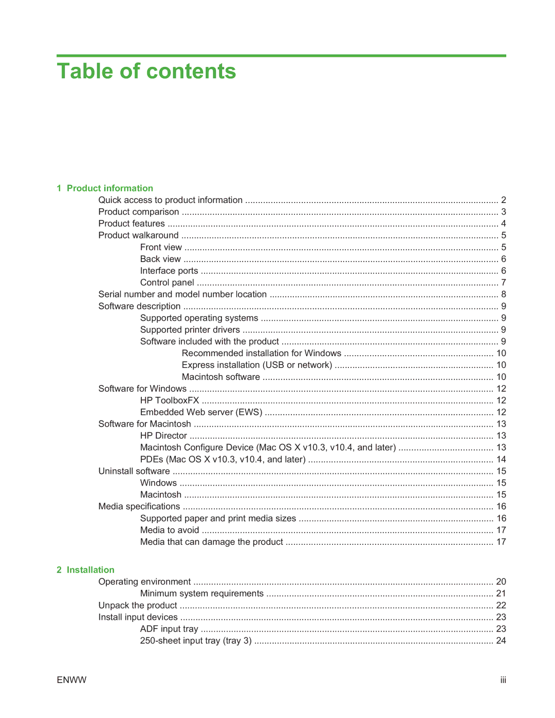 HP MFP M2727 manual Table of contents 