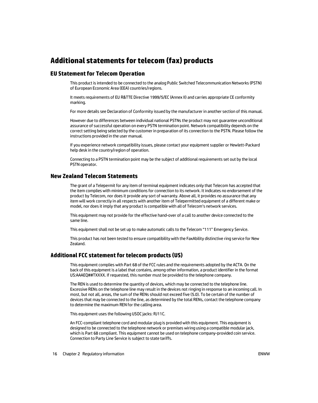 HP MFP S900 manual Additional statements for telecom fax products, EU Statement for Telecom Operation 