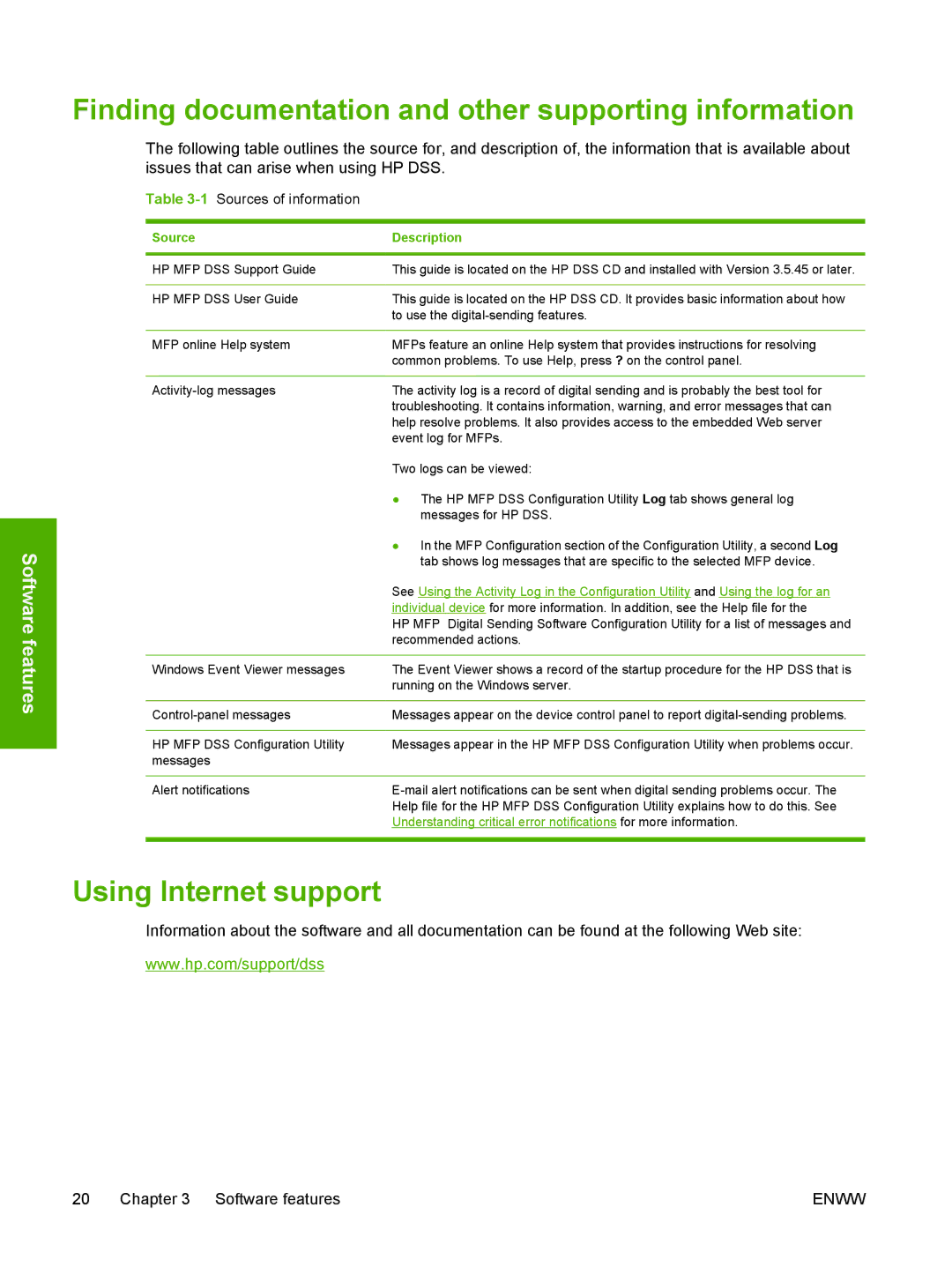 HP MFP Sending Software 4.0 to 4.20 manual Finding documentation and other supporting information, Using Internet support 