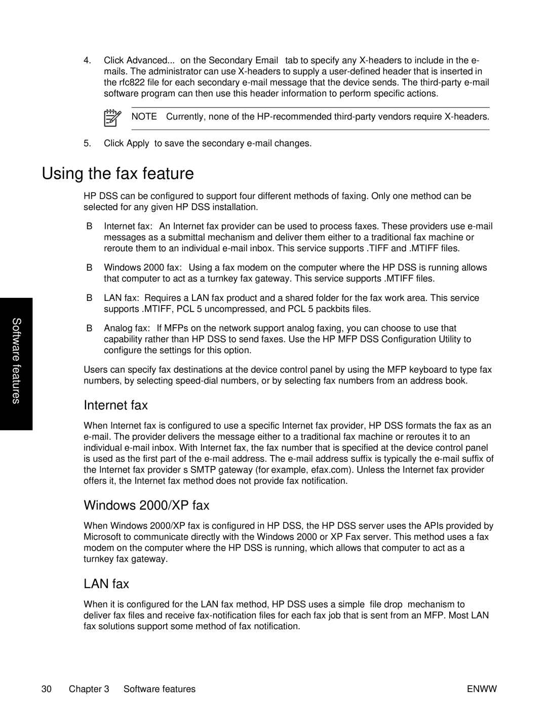 HP MFP Sending Software 4.0 to 4.20 manual Using the fax feature, Internet fax, Windows 2000/XP fax, LAN fax 