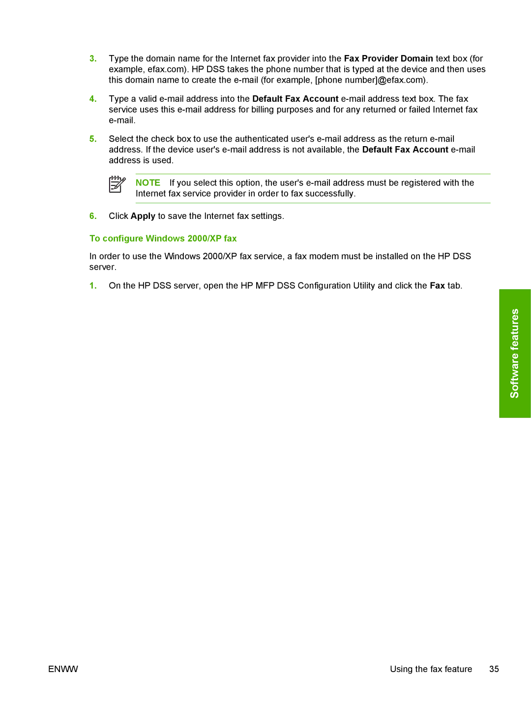 HP MFP Sending Software 4.0 to 4.20 manual To configure Windows 2000/XP fax 