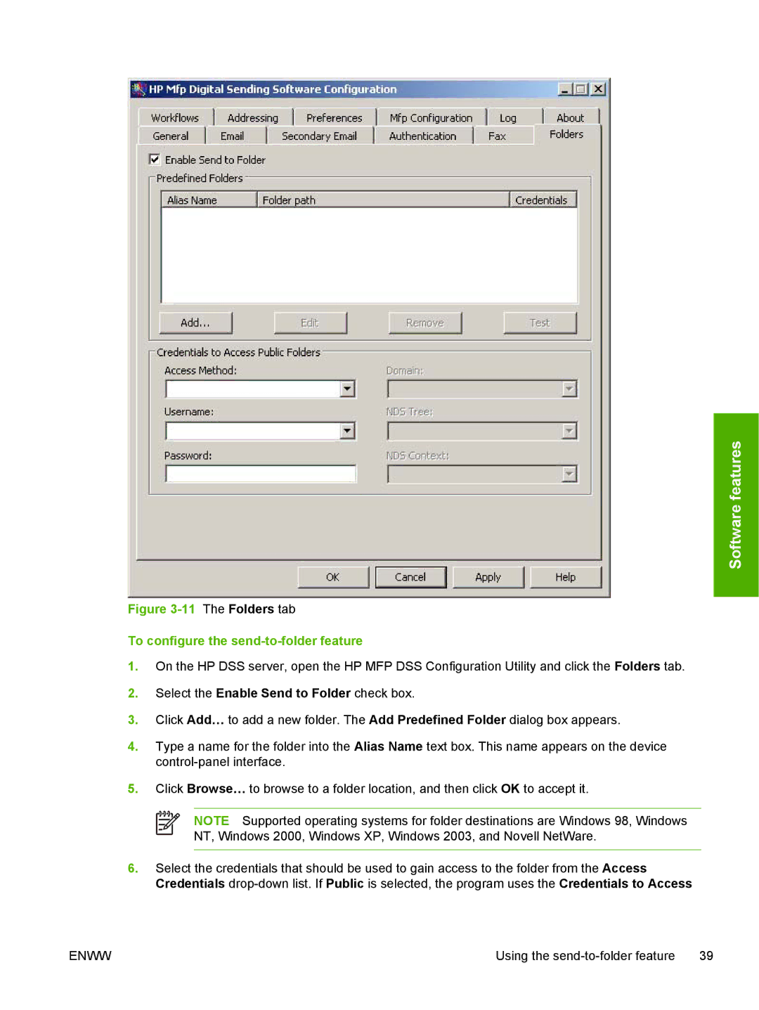 HP MFP Sending Software 4.0 to 4.20 manual The Folders tab To configure the send-to-folder feature 