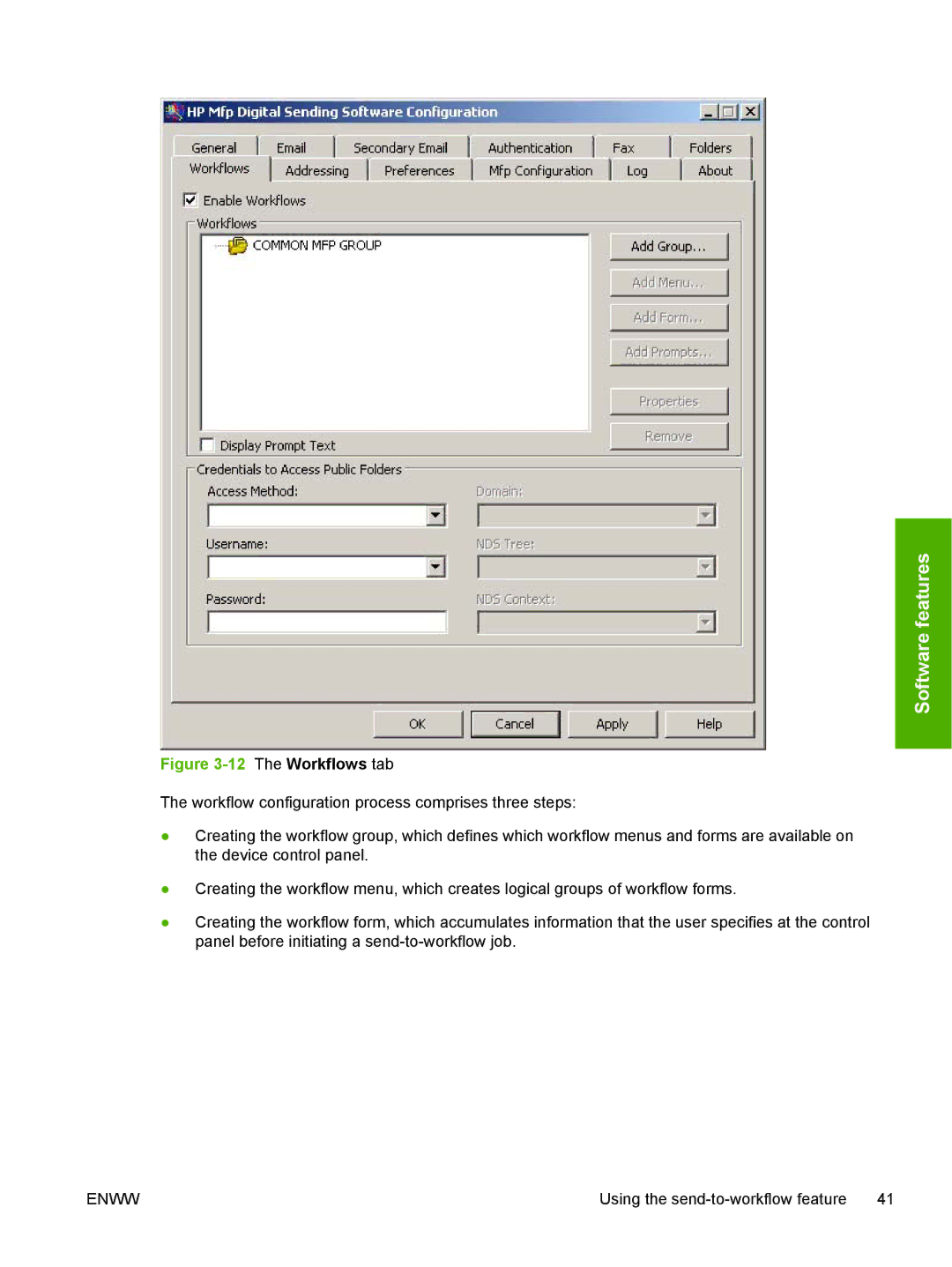 HP MFP Sending Software 4.0 to 4.20 manual The Workflows tab 
