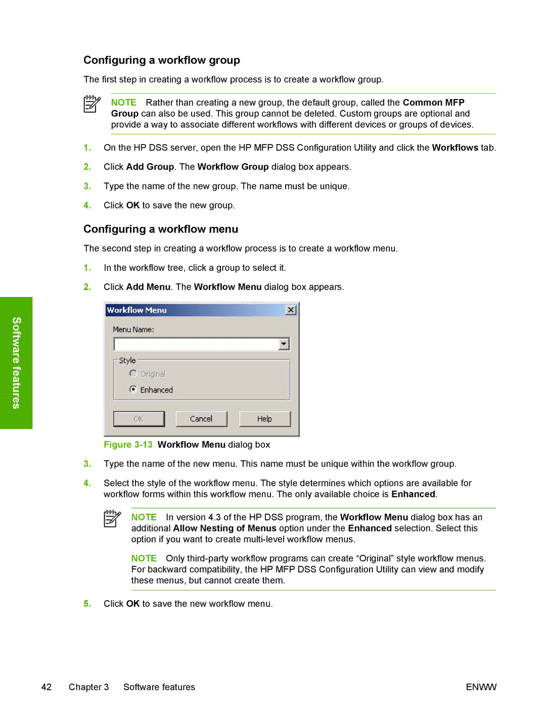 HP MFP Sending Software 4.0 to 4.20 manual Configuring a workflow group, Configuring a workflow menu 