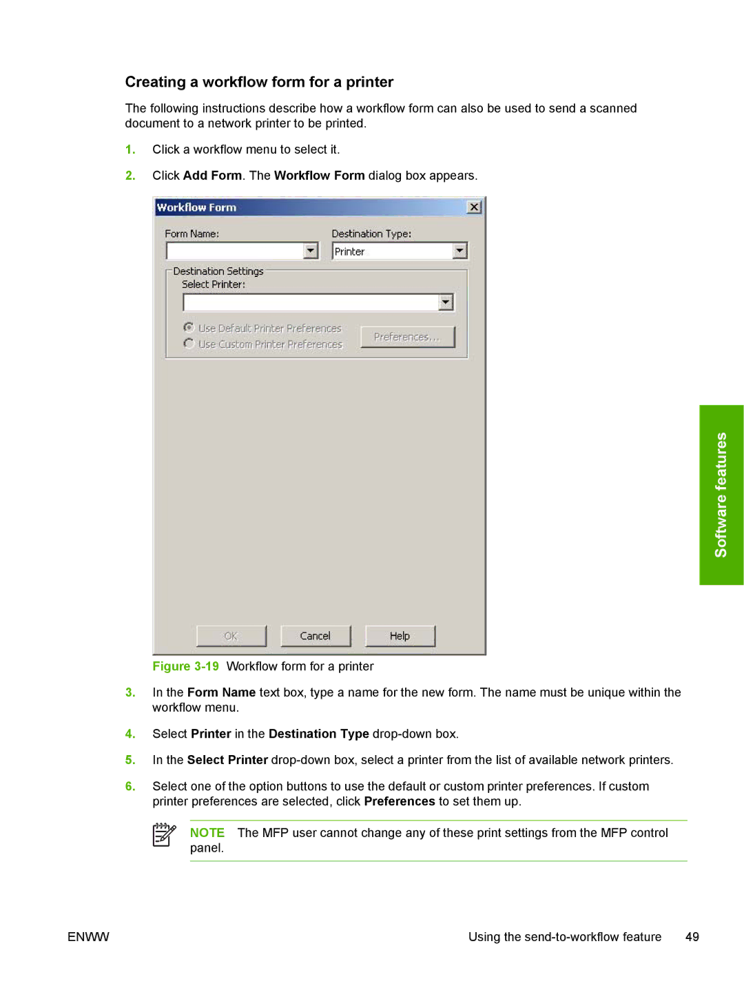 HP MFP Sending Software 4.0 to 4.20 manual Creating a workflow form for a printer 