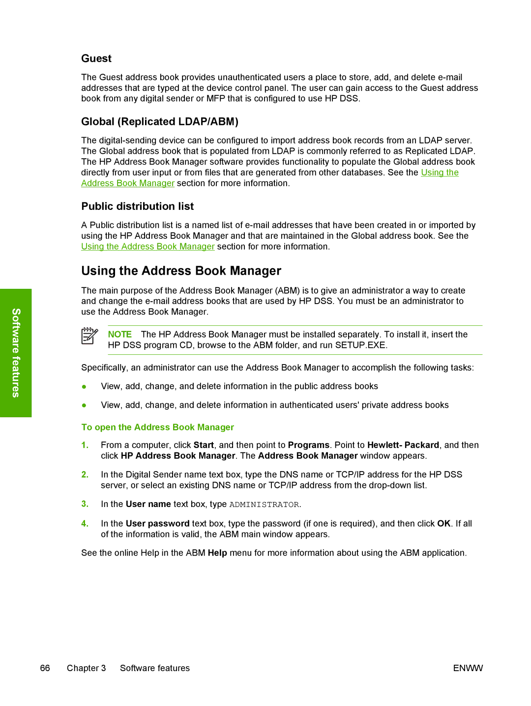 HP MFP Sending Software 4.0 to 4.20 manual Using the Address Book Manager, Guest, Global Replicated LDAP/ABM 