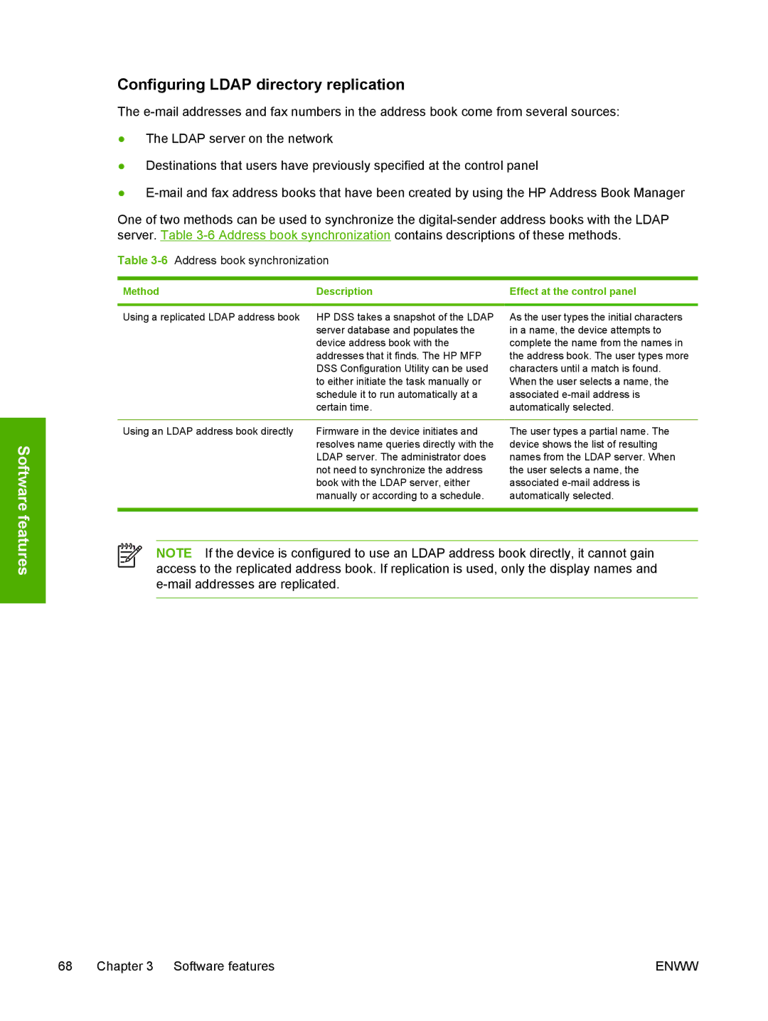 HP MFP Sending Software 4.0 to 4.20 manual Configuring Ldap directory replication, 6Address book synchronization 